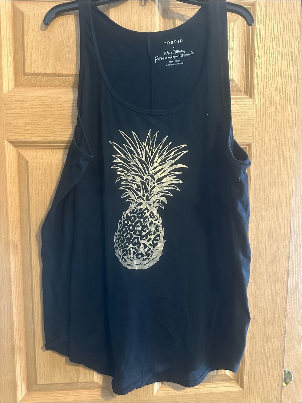 torrid Black Tank Top with Metallic Gold Pineapple